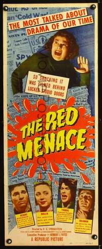 s301 RED MENACE insert movie poster '49 Red Scare, bad Commies!