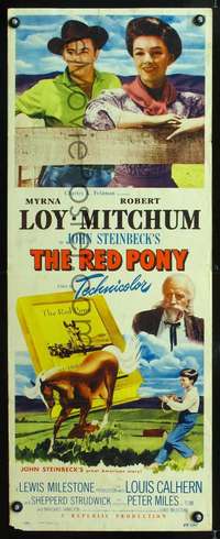 s302 RED PONY insert movie poster '49 Robert Mitchum, Loy, Steinbeck