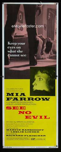 s316 SEE NO EVIL insert movie poster '71 Mia Farrow, blind horror!