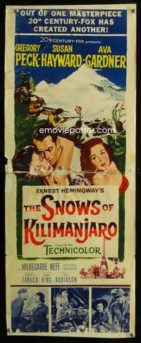 s325 SNOWS OF KILIMANJARO insert movie poster '52 Greg Peck, Gardner