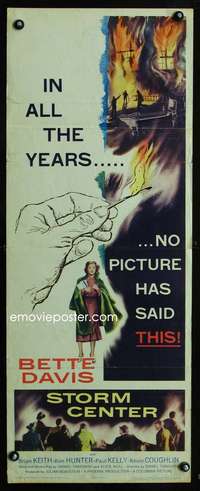 s340 STORM CENTER insert movie poster '56 Bette Davis, cool artwork!