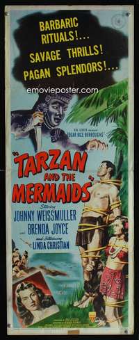 s356 TARZAN & THE MERMAIDS insert movie poster '48 Johnny Weissmuller