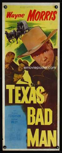 s366 TEXAS BAD MAN insert movie poster '53 Wayne Morris, gun fury!