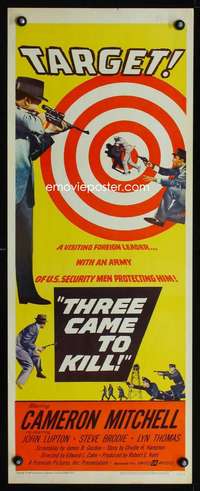 s382 THREE CAME TO KILL insert movie poster '60 Cameron Mitchell