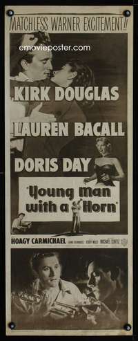 s490 YOUNG MAN WITH A HORN insert movie poster R57 Douglas, Bacall