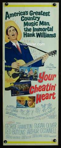 s493 YOUR CHEATIN' HEART insert movie poster '64 Hank Williams bio!