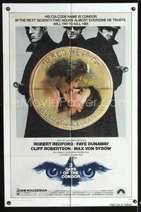 t004 3 DAYS OF THE CONDOR one-sheet movie poster '75 Robert Redford, Faye Dunaway