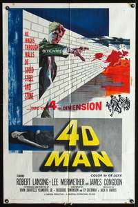 t007 4D MAN one-sheet movie poster '59 Robert Lansing walks through walls of solid steel and stone!