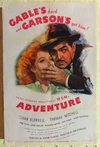t014 ADVENTURE rare style D one-sheet movie poster '45 artwork of Clark Gable, Greer Garson!
