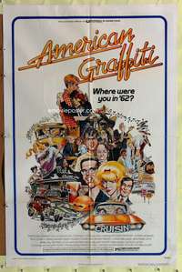 t021 AMERICAN GRAFFITI one-sheet movie poster '73 George Lucas teen classic!
