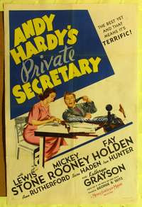 t022 ANDY HARDY'S PRIVATE SECRETARY style D one-sheet '41 Mickey Rooney, first Kathryn Grayson!