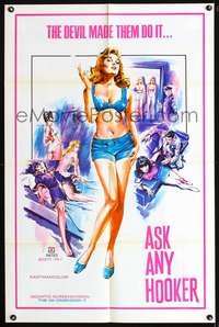 t034 ASK ANY HOOKER one-sheet movie poster '70s the Devil made them do it, great artwork!