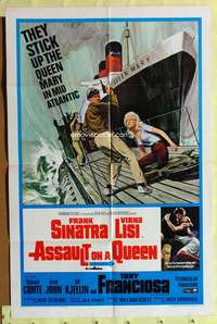 t035 ASSAULT ON A QUEEN one-sheet movie poster '66 Frank Sinatra, Virna Lisi, cool artwork!