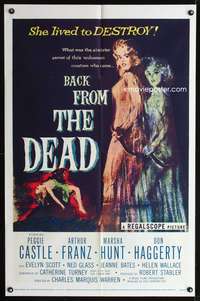 t040 BACK FROM THE DEAD one-sheet movie poster '57 Peggie Castle lived to destroy!