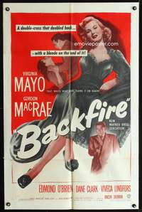 t041 BACKFIRE one-sheet movie poster '50 sexy double-crossing Virginia Mayo!