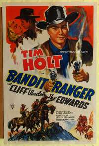 t043 BANDIT RANGER one-sheet movie poster '42 artwork of Tim Holt with two smoking guns!