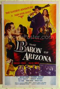 t048 BARON OF ARIZONA one-sheet movie poster '50 Samuel Fuller, Vincent Price