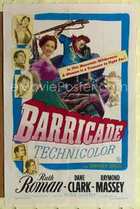 t049 BARRICADE one-sheet movie poster '50 Jack London, Ruth Roman is a treasure to fight for!