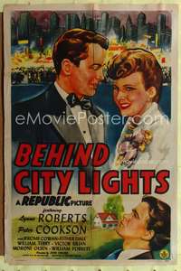 t057 BEHIND CITY LIGHTS one-sheet movie poster '45 Lynne Roberts, cool artwork!