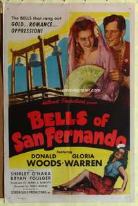 t059 BELLS OF SAN FERNANDO one-sheet movie poster '47 Donald Woods, sexy Gloria Warren!