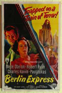 t060 BERLIN EXPRESS one-sheet '48 Merle Oberon & Robert Ryan are trapped in a train of terror!