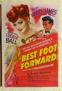 t061 BEST FOOT FORWARD style D one-sheet '43 great art of gorgeous Lucille Ball & hot Harry James!