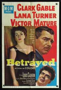 t062 BETRAYED one-sheet movie poster '54 Clark Gable, Victor Mature, sexy Lana Turner!