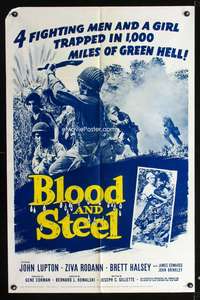 t071 BLOOD & STEEL one-sheet movie poster '59 trapped in 1,000 miles of green hell!