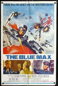 t073 BLUE MAX one-sheet movie poster '66 George Peppard, James Mason, WWI fighter pilot artwork!