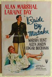 t085 BRIDE BY MISTAKE one-sheet movie poster '44 bride Laraine Day, soldier Alan Marshal!