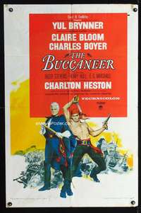 t091 BUCCANEER one-sheet movie poster '58 Yul Brynner, Charlton Heston