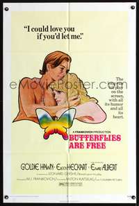 t100 BUTTERFLIES ARE FREE one-sheet movie poster '72 artwork of Goldie Hawn & Edward Albert!