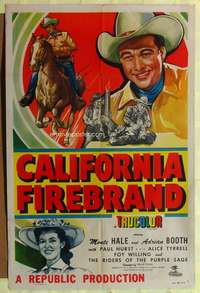 t105 CALIFORNIA FIREBRAND one-sheet movie poster '48 Monte Hale, Adrian Booth, cool western art!