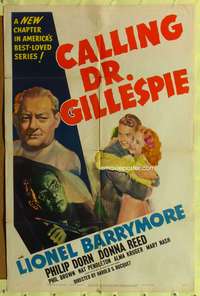 t106 CALLING DR. GILLESPIE one-sheet movie poster '42 Lionel Barrymore, Donna Reed