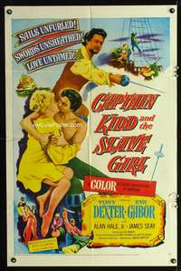 t113 CAPTAIN KIDD & THE SLAVE GIRL one-sheet movie poster '54 pirates, sails unfurled, love untamed!