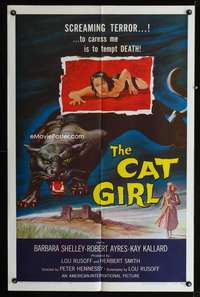 t121 CAT GIRL one-sheet movie poster '57 black panther & sexy girl artwork!