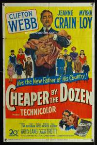 t127 CHEAPER BY THE DOZEN one-sheet movie poster '50 Clifton Webb holding baby!