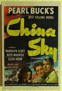 t133 CHINA SKY one-sheet movie poster '45 Randolph Scott, from Pearl S. Buck's best selling novel!