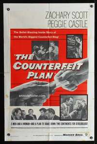 t149 COUNTERFEIT PLAN one-sheet movie poster '57 Peggy Castle, Zachary Scott