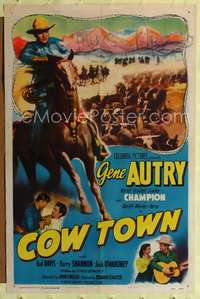 t152 COW TOWN one-sheet movie poster '50 cowboy Gene Autry riding Champion!