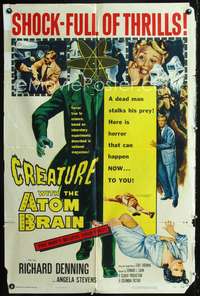 t153 CREATURE WITH THE ATOM BRAIN one-sheet poster '55 dead man stalks his prey, sci-fi horror!