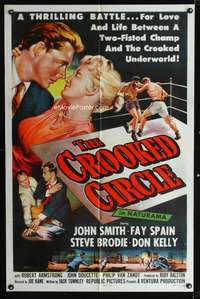 t155 CROOKED CIRCLE one-sheet movie poster '57 two-fisted boxing champ vs crooked underworld!