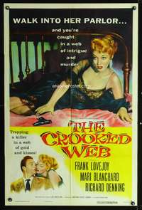 t156 CROOKED WEB one-sheet movie poster '55 sexy art of bad girl with gun!