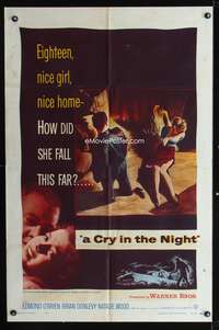 t158 CRY IN THE NIGHT one-sheet movie poster '56 bad girl Natalie Wood, how did she fall this far!