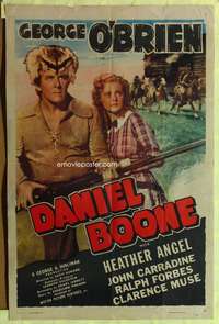 t163 DANIEL BOONE one-sheet movie poster R40s George O'Brien in coonskin hat, Heather Angel