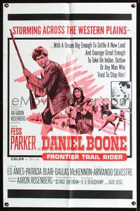 t164 DANIEL BOONE FRONTIER TRAIL RIDER one-sheet movie poster '66 Fess Parker in coonskin hat!