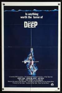 t175 DEEP style B one-sheet movie poster '77 artwork of sexy scuba diver Jacqueline Bisset!