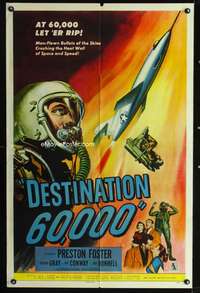 t179 DESTINATION 60,000 one-sheet movie poster '57 man-flown bullets of the skies!