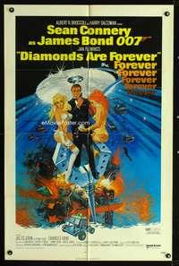 t183 DIAMONDS ARE FOREVER one-sheet movie poster '71 Sean Connery as James Bond 007!