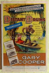 t188 DISTANT DRUMS one-sheet movie poster '51 Gary Cooper in the Florida Everglades!
